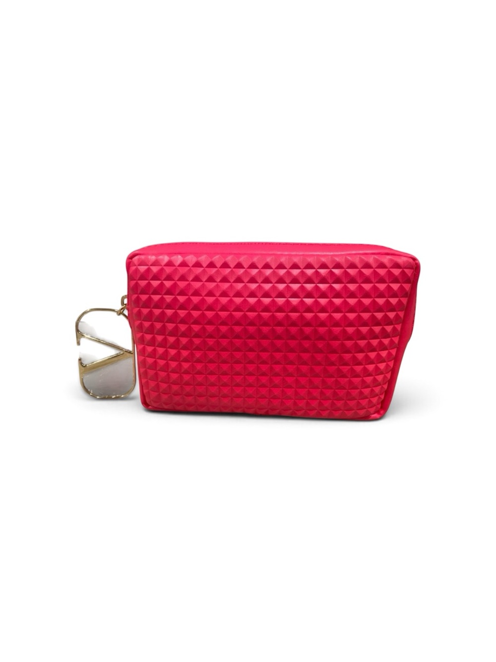 Valentino Bright Pink Quilted Pyramid Cosmetic Pouch with Charm